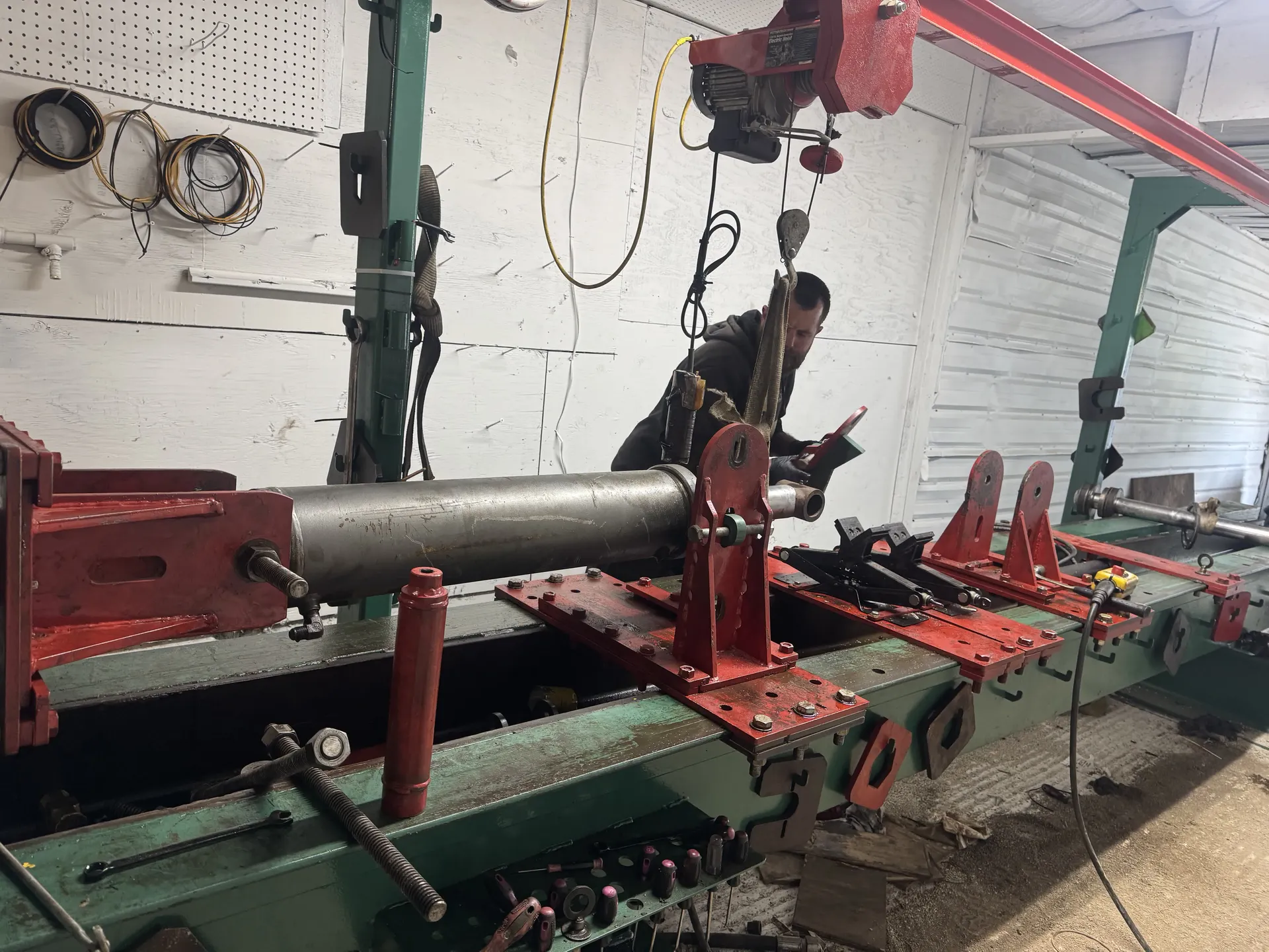 Repairing a hydraulic cylinder on the shop bench